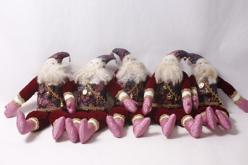 90s Floral Velour Pink Christmas Santa Figurine Lot Holiday Shelf Sitter ~ 2606